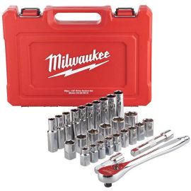 Milwaukee ½″ Ratchet + Socket Set Metric 28pcs 4932471864